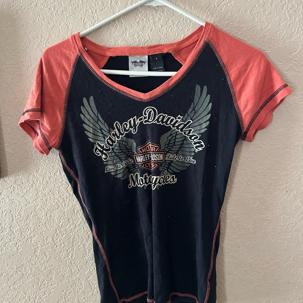 Harley-Davidson Black and Orange Winged Tee
